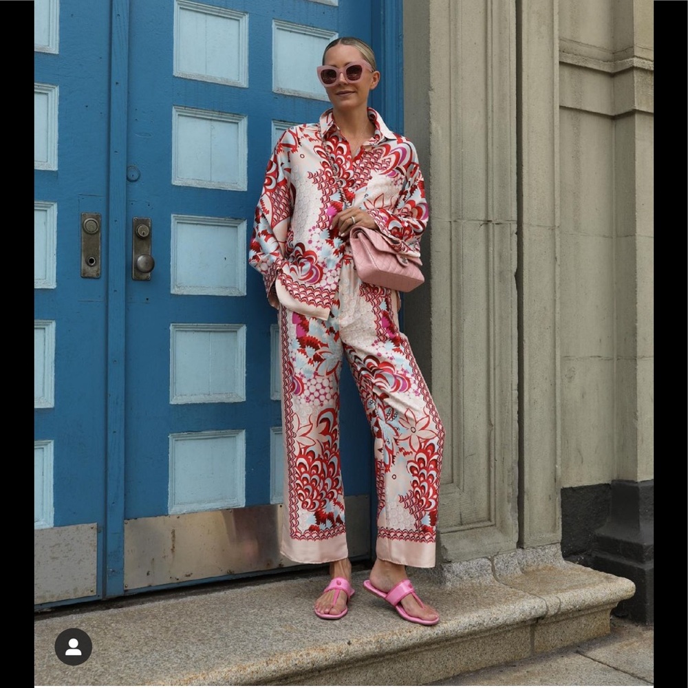 🩵 ZARA 3-PIECE GEOMETRIC PRINTED SHIRT & SCARF & PANTS